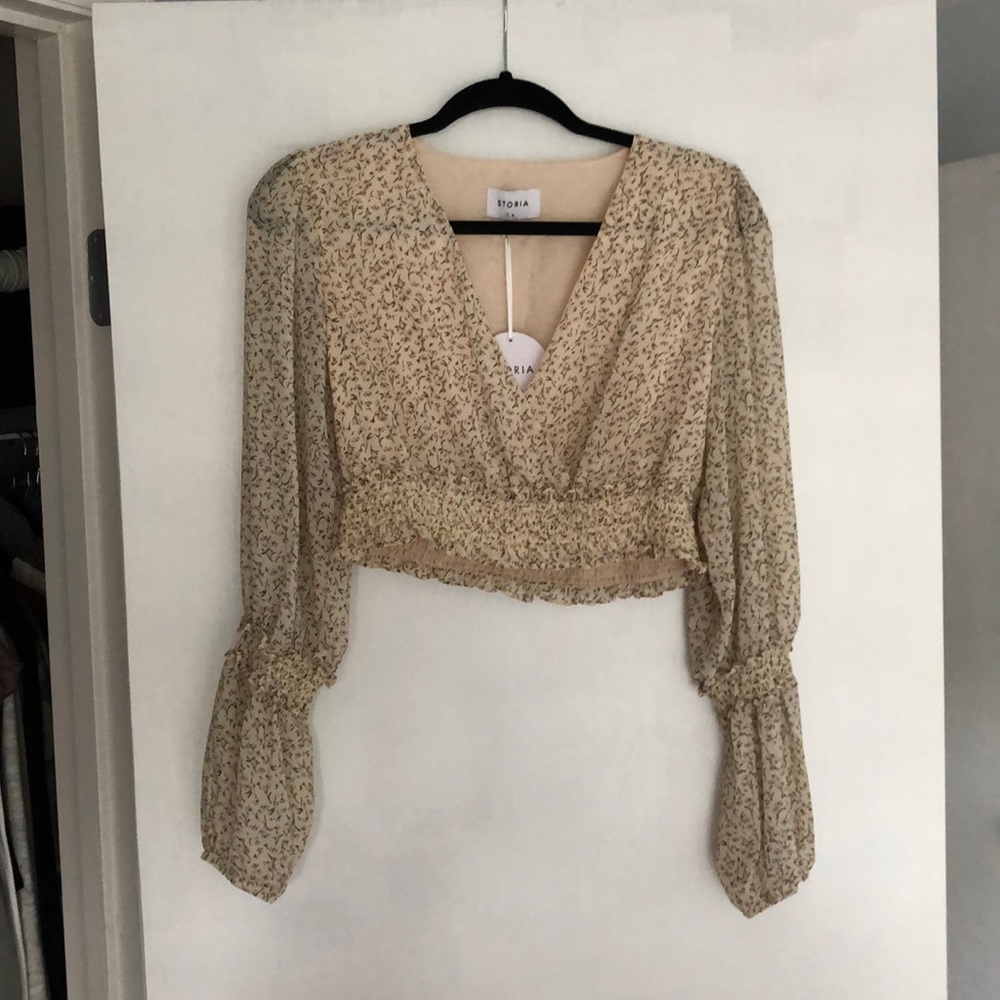 Sheer floral long sleeve crop